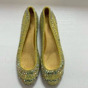 LE SILLA ballet flats embellished yellow leather sparkly rhinestone NEW sz 36.5